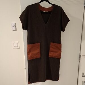 Le Fou (Aritzia) Chocolate Brown V-Neck Wool & Cashmere Dress (Size S)
